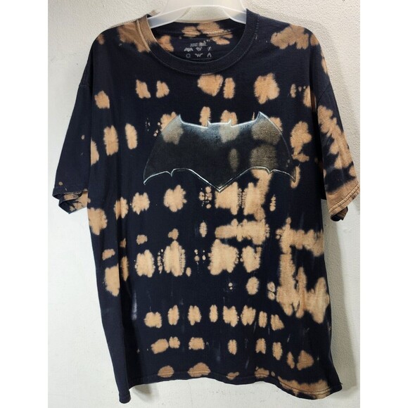 Justice League Mens Batman Black Tan Tie Dyed TShirt Size Large Tee - Picture 1 of 7